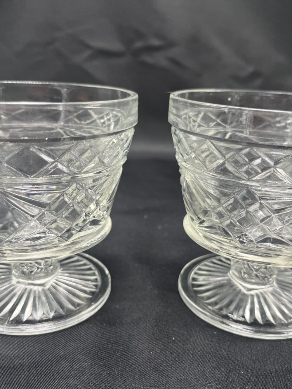 (2) Vintage Hazel-Atlas “Big Top Peanut Butter” Clear Glass Footed Sherbet o
